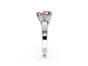 3 Stone Engagement Ring Setting for Fancy Pink Heart-Shaped Center with Matching Side Accents and Prong Head in Platinum
