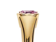 Tension Engagement Ring Setting for Fancy Pink Asscher Cut Center with Wide Tapered Band and Tension Head in Yellow Gold