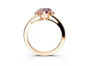 3 Stone Engagement Ring Setting for Fancy Pink Heart-Shaped Center with Low-Set Round Cut Accents and Prong Head in Rose Gold