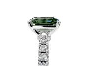 Solitaire Engagement Ring Setting for Fancy Green Emerald Cut Center with Single Row Accent Band and Prong Head in Platinum