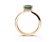 Hidden Halo Engagement Ring Setting for Fancy Green Princess Cut Center with Wide Flat Plain Band and Prong Head in Rose Gold