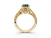 Solitaire Engagement Ring Setting for Fancy Green Round Cut Center with Filigree Accent Basket and Prong Head in Yellow Gold