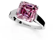 Solitaire Engagement Ring Setting for Fancy Pink Asscher Cut Center with Tapered Split Shoulders and Prong Head in Platinum