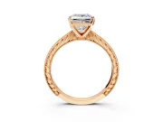 Solitaire Engagement Ring Setting for Princess Cut Center with Engraved Milgrain Band and Prong Head in Rose Gold