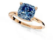 Minimalist Solitaire Engagement Ring Setting for Fancy Blue Cushion Cut Center with Thin Band and Prong Head in Rose Gold