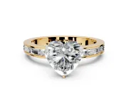 Solitaire Engagement Ring Setting for Heart-Shaped Center with Channel Baguette Band and Prong Head in Yellow Gold