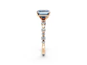 Solitaire Engagement Ring Setting for Fancy Blue Asscher Cut Center with Alternating Size Accents and Prong Head in Rose Gold