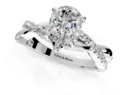 Crossover Engagement Ring Setting for Pear-Shaped Center with Pave and Plain Strands and Prong Head in White Gold