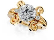 Solitaire Engagement Ring Setting for Round Cut Center with Twisted Band and Scroll Prong Head in Yellow Gold