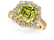 Milgrain Halo Engagement Ring Setting for Fancy Yellow Asscher Cut Center with Bezel Point Accents and Prong Head in Yellow Gold