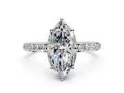 Hidden Halo Engagement Ring Setting for Marquise Center with Pave Band and Prong Head in Sterling Silver