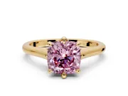 Solitaire Engagement Ring Setting for Fancy Pink Cushion Cut Center with Cathedral Band and Prong Head in Yellow Gold