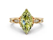 Solitaire Engagement Ring Setting for Fancy Yellow Marquise Center with Marquise and Bezel Accents and Prong Head in Yellow Gold
