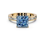 Solitaire Engagement Ring Setting for Fancy Blue Princess Cut Center with Channel Baguette Band and Prong Head in Yellow Gold