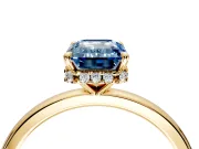 Hidden Halo Engagement Ring Setting for Fancy Blue Emerald Cut Center with Plain Band and Tall Prong Head in Yellow Gold