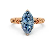 Solitaire Engagement Ring Setting for Fancy Blue Marquise Center with XO Engraved Band and Prong Head in Rose Gold