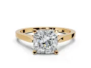 Solitaire Engagement Ring Setting for Cushion Cut Center with Tapered Shoulders and Prong Head in Yellow Gold