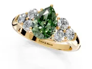 Cluster Engagement Ring Setting for Fancy Green Pear-Shaped Center with Round Cut Accent Frame and Prong Head in Yellow Gold