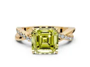Crossover Engagement Ring Setting for Fancy Yellow Asscher Cut Center with Pave and Plain Strands and Prong Head in Yellow Gold