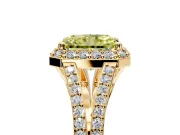 Halo Engagement Ring Setting for Fancy Yellow Radiant Cut Center with Pave Split Shank and Prong Head in Yellow Gold