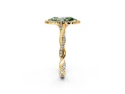 Halo Engagement Ring Setting for Fancy Green Marquise Center with Twist Band and Prong Head in Yellow Gold