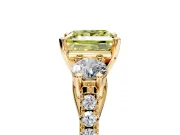 3 Stone Engagement Ring Setting for Fancy Yellow Princess Cut Center with Crossover Basket, Pave Band and Prong Head in Yellow Gold