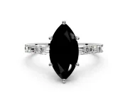 Baguette Engagement Ring Setting for Fancy Black Marquise Center with Alternating Bar-Set Band and Prong Head in Platinum