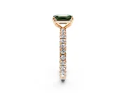 Solitaire Engagement Ring Setting for Fancy Green Emerald Cut Center with Shared-Prong Accents and Prong Head in Rose Gold