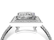 Milgrain Halo Engagement Ring Setting for Princess Cut Center with Three-Sided Pave Band and Prong Head in Platinum