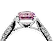 Solitaire Engagement Ring Setting for Fancy Pink Radiant Cut Center with Multi-Row Accents and Prong Head in Sterling Silver