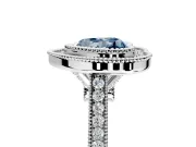 Halo Engagement Ring Setting for Fancy Blue Heart-Shaped Center with Milgrain Frame, Pave Band and Prong Head in Platinum