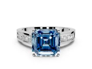 Solitaire Engagement Ring Setting for Fancy Blue Asscher Cut Center with Princess Cut Channel Band and Prong Head in Sterling Silver