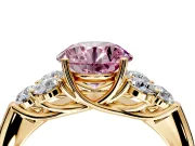 Cluster Engagement Ring Setting for Fancy Pink Round Cut Center with Round Cut Accent Frame and Prong Head in Yellow Gold
