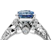 Solitaire Engagement Ring Setting for Fancy Blue Radiant Cut Center with Filigree Accent Basket and Prong Head in Platinum