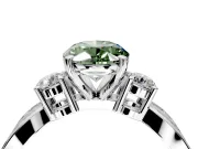 3 Stone Engagement Ring Setting for Fancy Green Oval Center with Pave Twist Band and Prong Head in Platinum