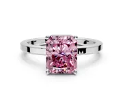 Hidden Halo Engagement Ring Setting for Fancy Pink Radiant Cut Center with Wide Flat Plain Band and Prong Head in Sterling Silver