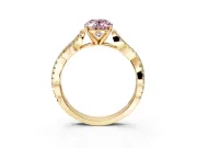 Solitaire Engagement Ring Setting for Fancy Pink Oval Center with Twisted Pave Split Shank and Prong Head in Yellow Gold