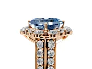 Large Accent Halo Engagement Ring Setting for Fancy Blue Asscher Cut Center with Pave Split Shank and Prong Head in Rose Gold