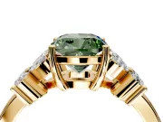 Floral Engagement Ring Setting for Fancy Green Cushion Cut Center with Marquise Cluster Shoulders and Prong Head in Yellow Gold