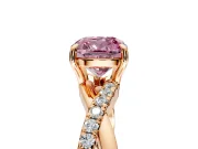 Crossover Engagement Ring Setting for Fancy Pink Cushion Cut Center with Pave and Plain Strands and Prong Head in Rose Gold