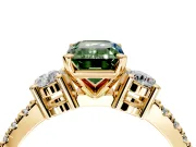 3 Stone Engagement Ring Setting for Fancy Green Emerald Cut Center with Round Cut Side Accents and Prong Head in Yellow Gold