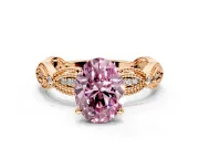 Solitaire Engagement Ring Setting for Fancy Pink Oval Center with Marquise Panel Band and Prong Head in Rose Gold
