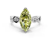 Solitaire Engagement Ring Setting for Fancy Yellow Marquise Center with Accented Twist Band and Leaf Prong Head in White Gold