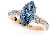 Shared-Prong Engagement Ring Setting for Fancy Blue Marquise Center with Graduated Accents and Prong Head in Rose Gold