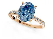 Solitaire Engagement Ring Setting for Fancy Blue Oval Center with Fine Pave Narrow Band and Prong Head in Rose Gold