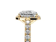 Halo Engagement Ring Setting for Radiant Cut Center with Full Pave Band and Prong Head in Yellow Gold