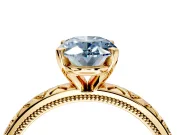 Solitaire Engagement Ring Setting for Fancy Blue Oval Center with XO Engraved Band and Prong Head in Yellow Gold