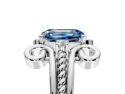 Solitaire Engagement Ring Setting for Fancy Blue Emerald Cut Center with Twisted Band and Scroll Prong Head in Sterling Silver