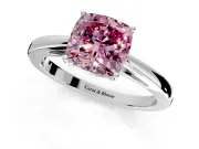 Solitaire Engagement Ring Setting for Fancy Pink Cushion Cut Center with Open Cathedral Shoulders and Prong Head in Platinum
