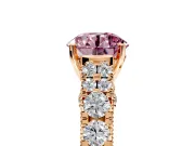 Solitaire Engagement Ring Setting for Fancy Pink Round Cut Center with Pave Cathedral Shoulders and Prong Head in Rose Gold